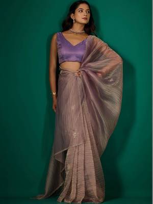 Lavender embroidered organza saree 1