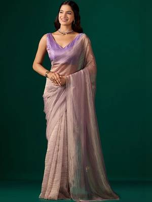 Lavender embroidered organza saree 3