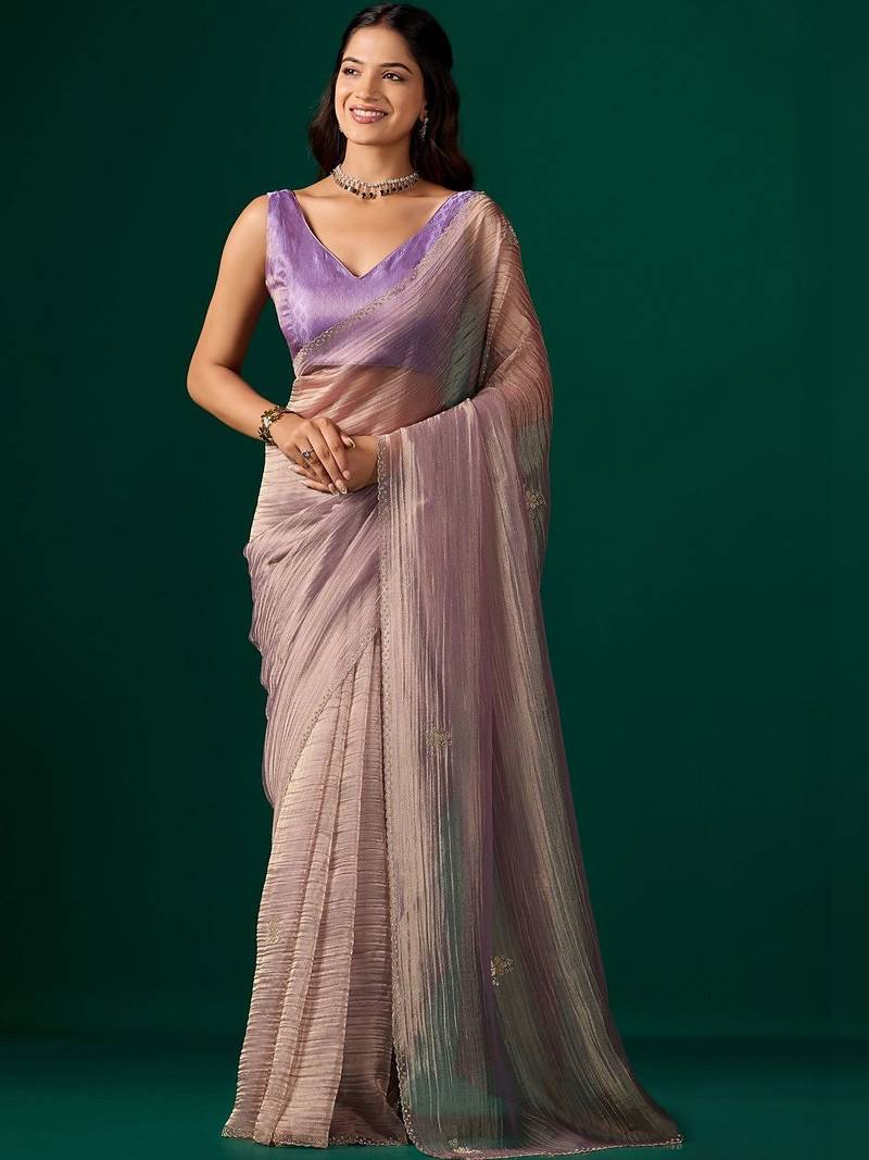 Lavender embroidered organza saree