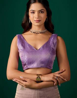 Lavender embroidered organza saree 4