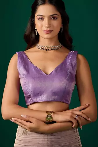 Lavender embroidered organza saree
