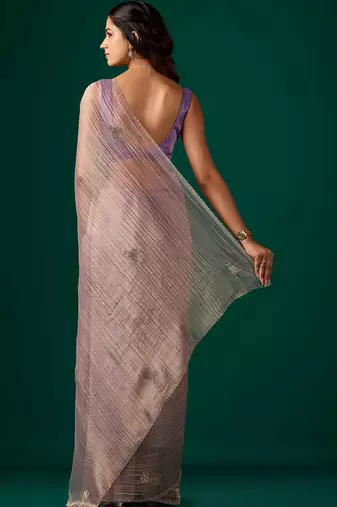 Lavender embroidered organza saree