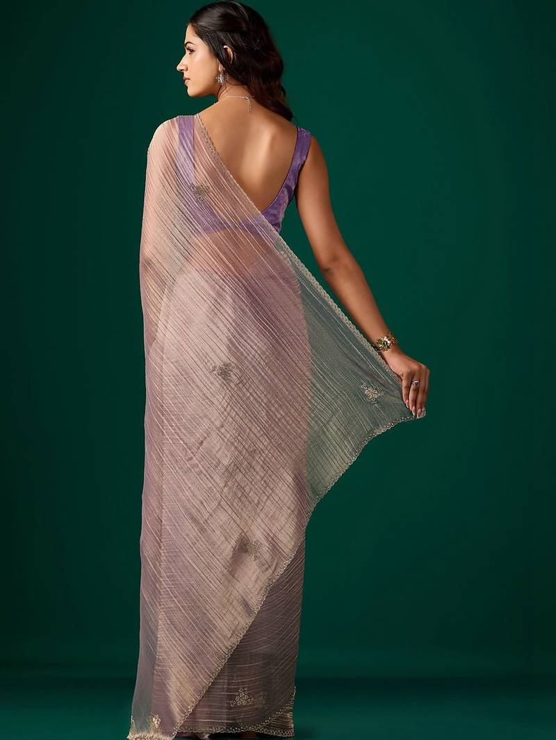 Lavender embroidered organza saree
