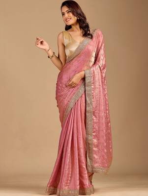 Pink embellished embroidered organza heavy work saree 1