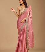 Pink embellished embroidered organza heavy work saree