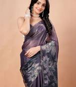 Purple floral beads and stones organza saree