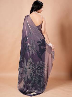 Purple floral beads and stones organza saree 5