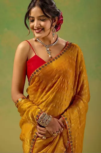 Mustard zari tissue saree