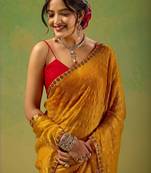 Mustard zari tissue saree