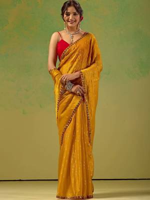 Mustard zari tissue saree 2