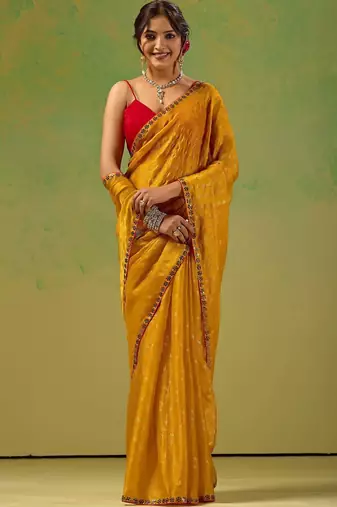 Mustard zari tissue saree