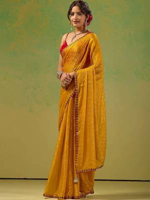 Mustard zari tissue saree 3
