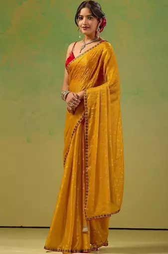Mustard zari tissue saree