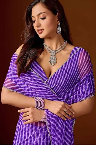Purple leheriya  chiffon saree