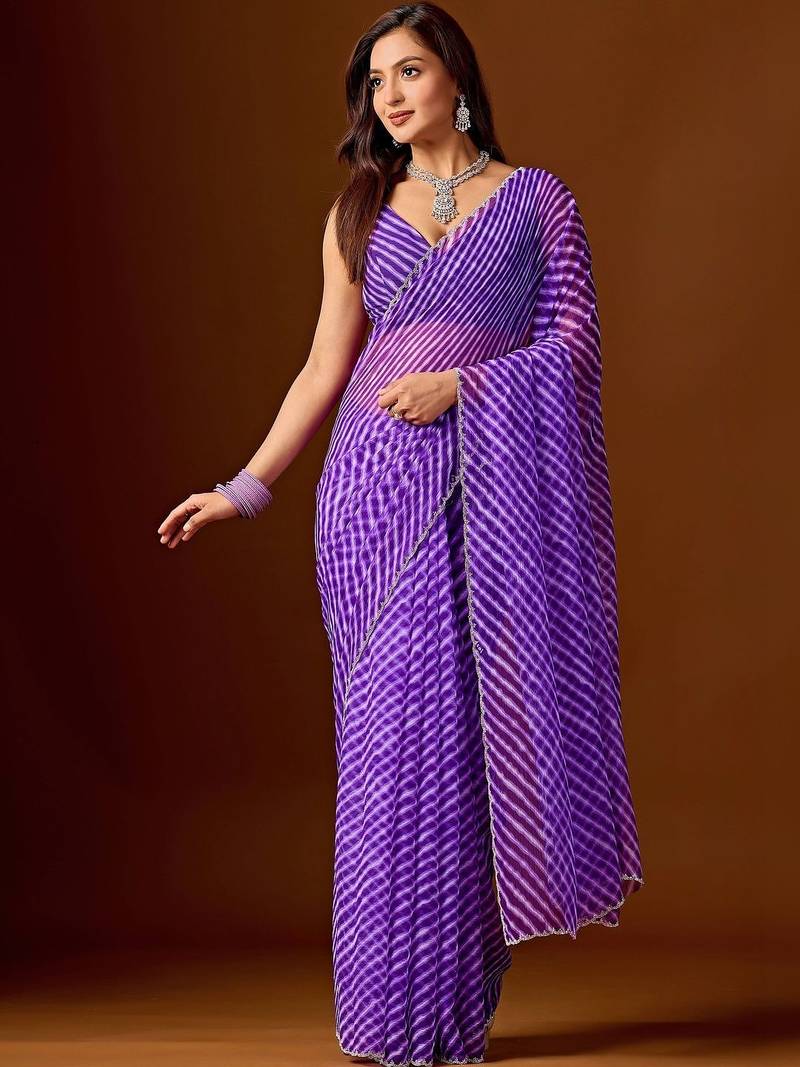 Purple leheriya  chiffon saree