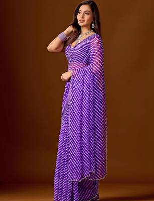 Purple leheriya  chiffon saree 3