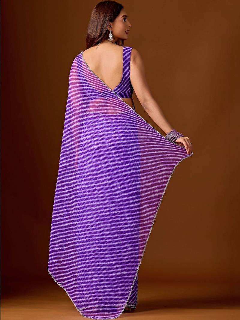 Purple leheriya  chiffon saree
