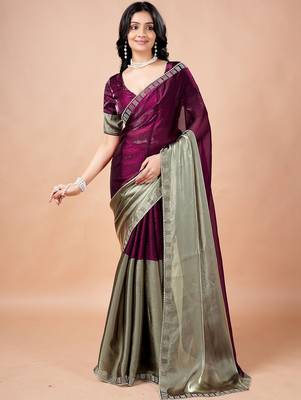 Purple women ethnic motifs woven design saree 1