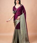 Purple women ethnic motifs woven design saree