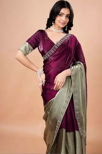 Purple women ethnic motifs woven design saree