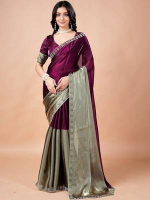 Purple women ethnic motifs woven design saree 3