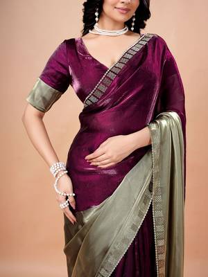 Purple women ethnic motifs woven design saree 4