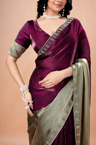 Purple women ethnic motifs woven design saree