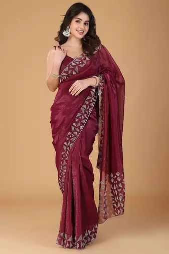 Magenta embellished beads and stones tissue saree