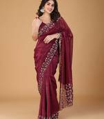Magenta embellished beads and stones tissue saree