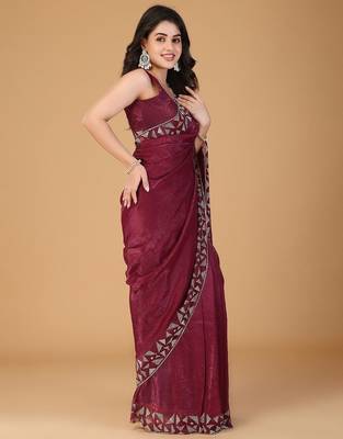 Magenta embellished beads and stones tissue saree 2