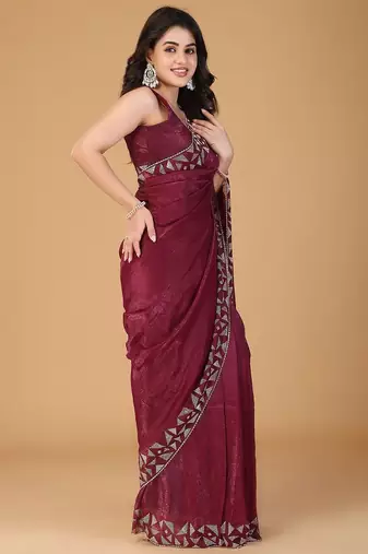 Magenta embellished beads and stones tissue saree
