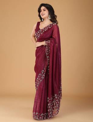 Magenta embellished beads and stones tissue saree 3