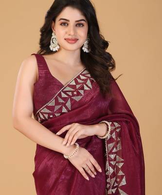 Magenta embellished beads and stones tissue saree 5