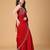 Red stonework embellished beads border satin saree with unstitched blouse