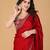 Red stonework embellished beads border satin saree with unstitched blouse