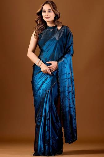 Blue floral organza saree