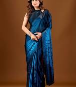 Blue floral organza saree