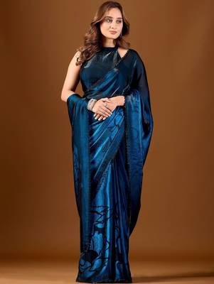 Blue floral organza saree 2