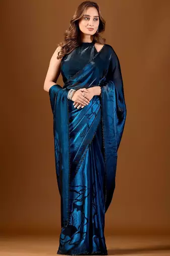 Blue floral organza saree