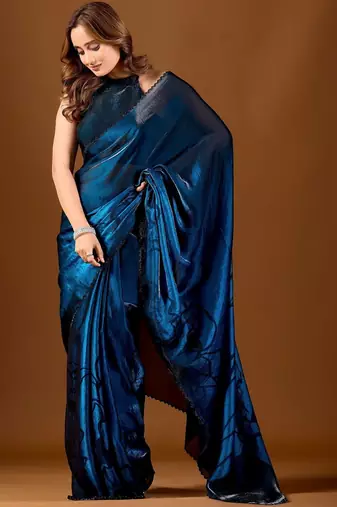 Blue floral organza saree