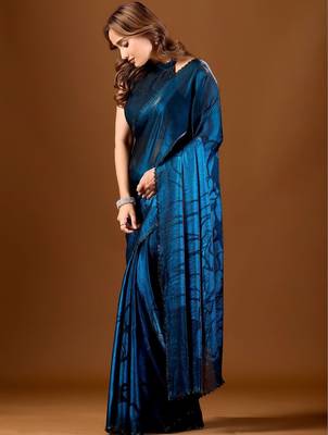 Blue floral organza saree 5