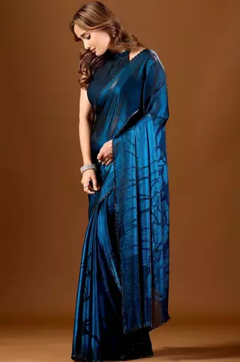 Blue floral organza saree