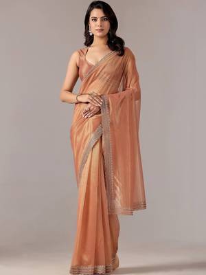 Copper embellished zari tissue heavy work saree 1