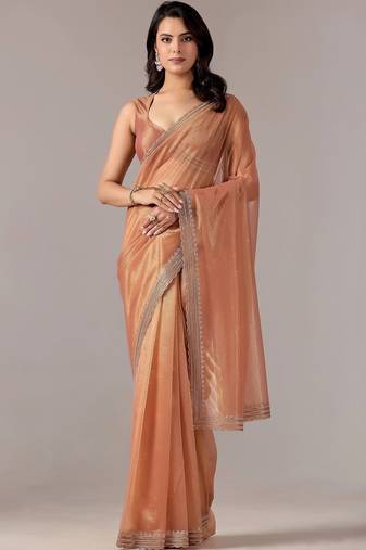 Copper embellished zari tissue heavy work saree