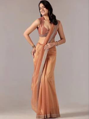Copper embellished zari tissue heavy work saree 2