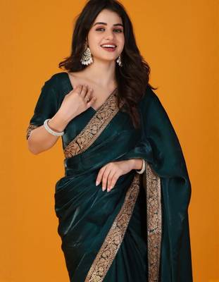 Teal embellished satin saree 4