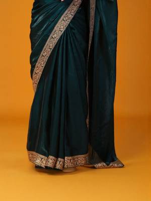 Teal embellished satin saree 5
