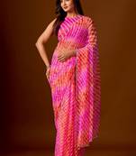 Multicolor leheriya beads and stones  chiffon saree