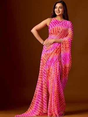 Multicolor leheriya beads and stones  chiffon saree 3