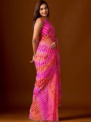 Multicolor leheriya beads and stones  chiffon saree 4
